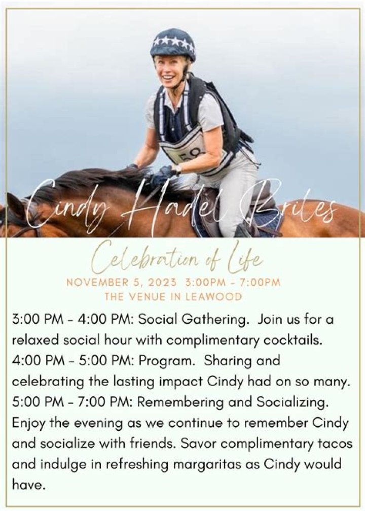 Cindy Hadel Briles Obituary, Kansas City MO, Horse Rider Equestrian Has Passed Away